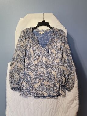 Blue Paisley Peasant Blouse by LOFT - Long Sleeve